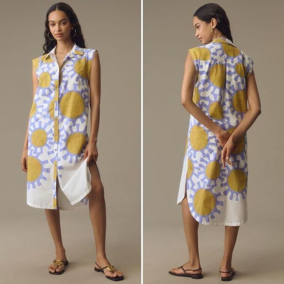 Maeve Dresses & Skirts - Maeve Anthropologie NWT Lillian Cap-Sleeve Button-Front Midi Dress Size S